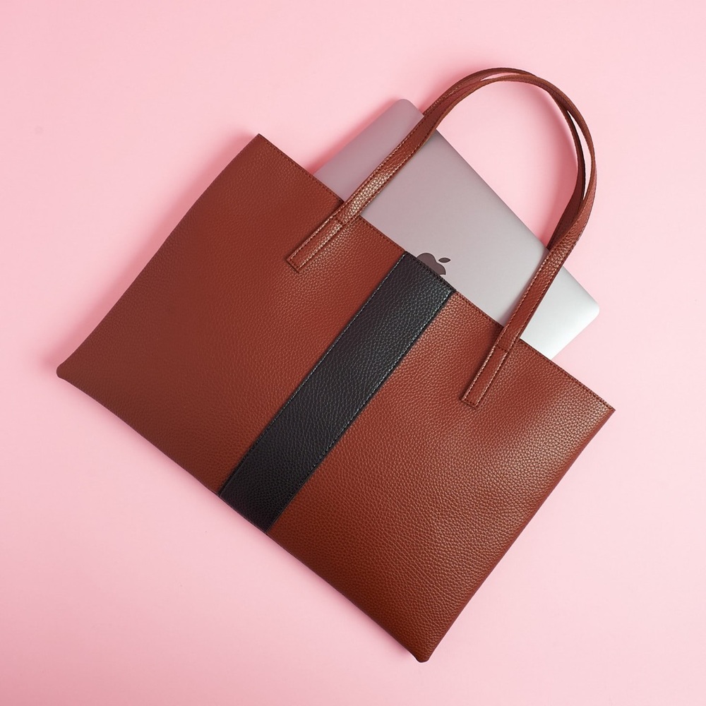 Vince Camuto Vegan Leather Tote Brown / Rust Black